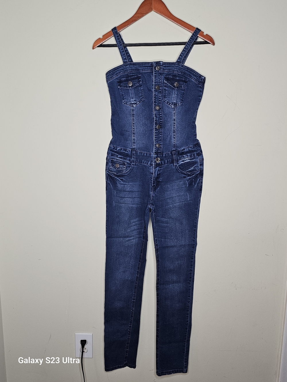 Denim Jumpsuit Jeans - Dark Blue Womens Strap Overalls